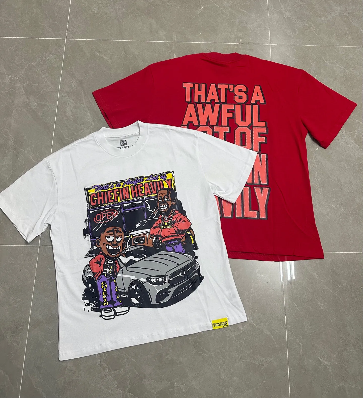 # /White｜That's A AWFUL LOT OF COUGH SYRUP In Stock Real shot American simple trendy brand loose casual T-shirt Fabric (fabric): 32 counts Weight combed double yarn pure cotton Sizes (size): S-M L X L Color (colour): Chinese red/ivory white